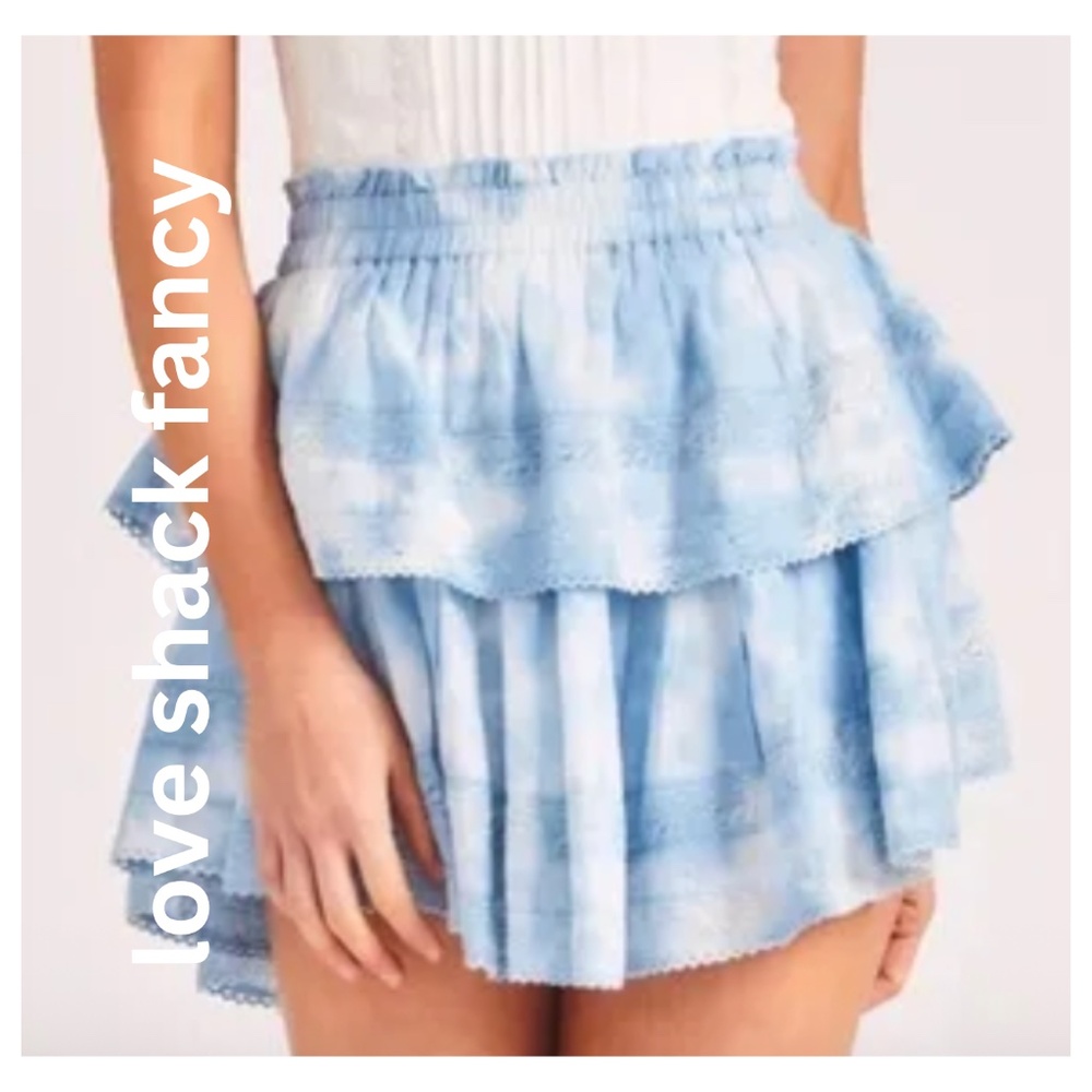 LoveShackFancy Ruffle Mini Skirt Sky Blue Size S -Excellent Condition